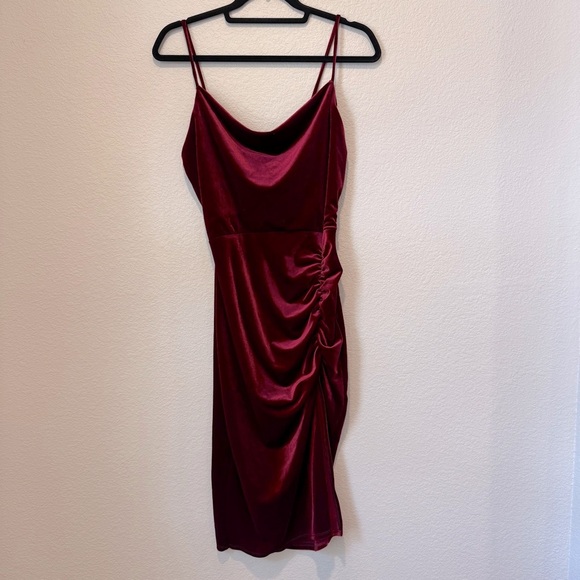 MistyRose Ruched Bodycon Mini Dress – Burgundy Wine Red, Size L - Picture 1 of 7